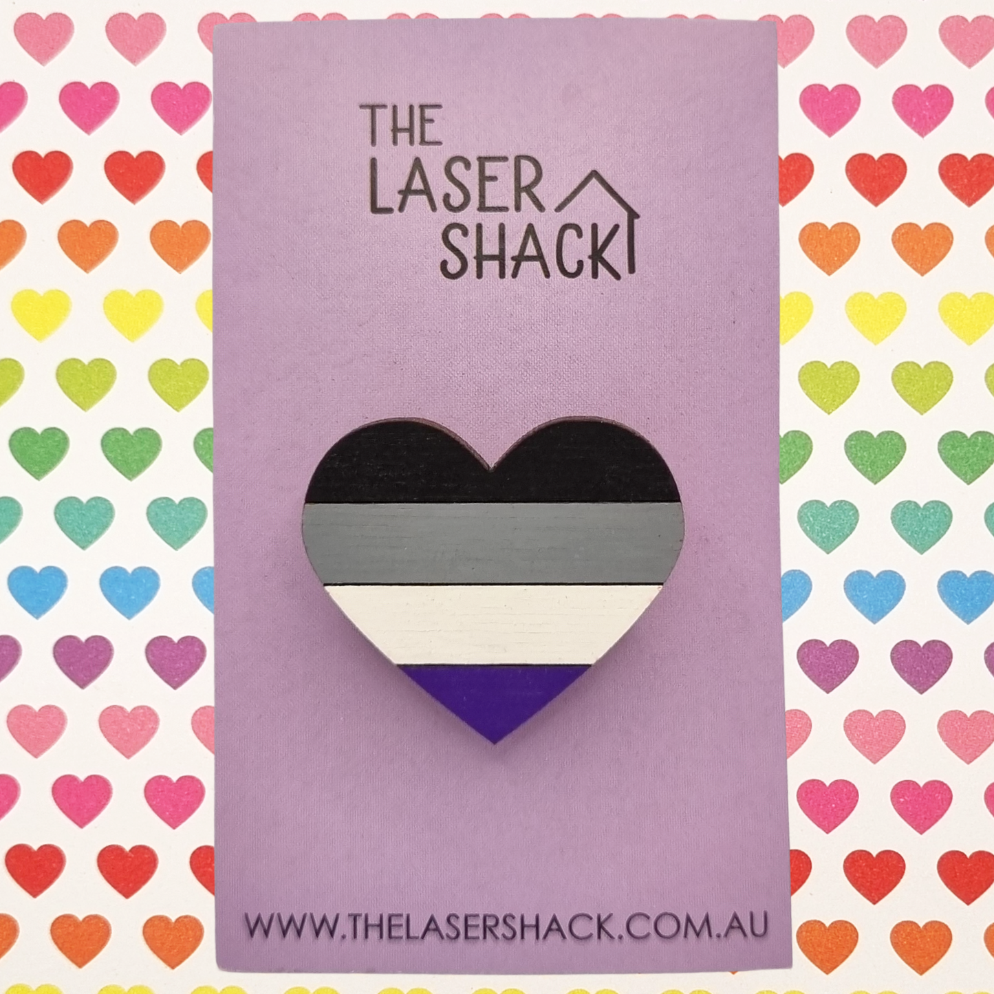 Asexual LGBTQIA+ Heart Brooch Badge Hand-Painted Wood