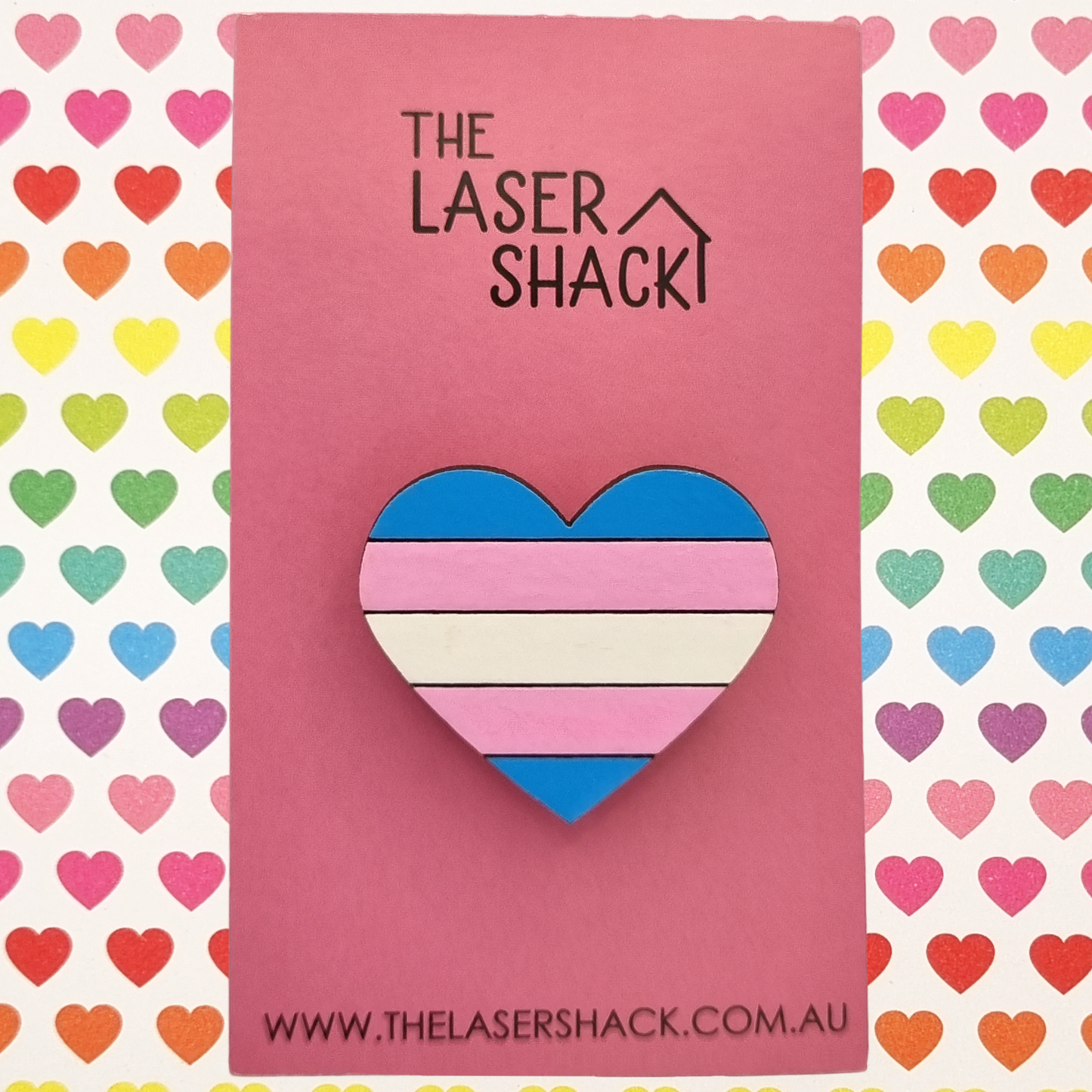 Transgender LGBTQIA+ Heart Brooch Badge Hand-Painted Wood