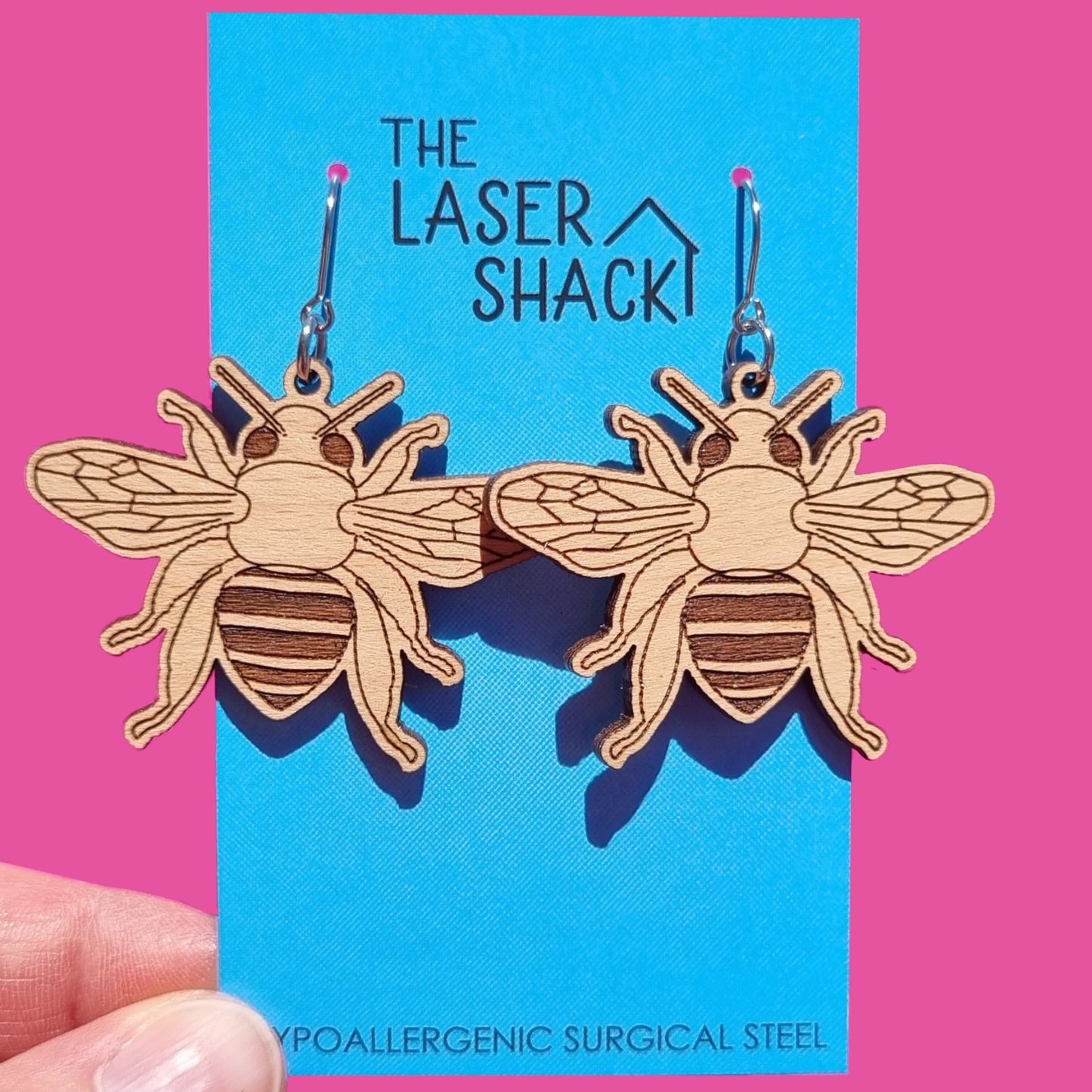 Blue-Banded Bee Earrings Wood
