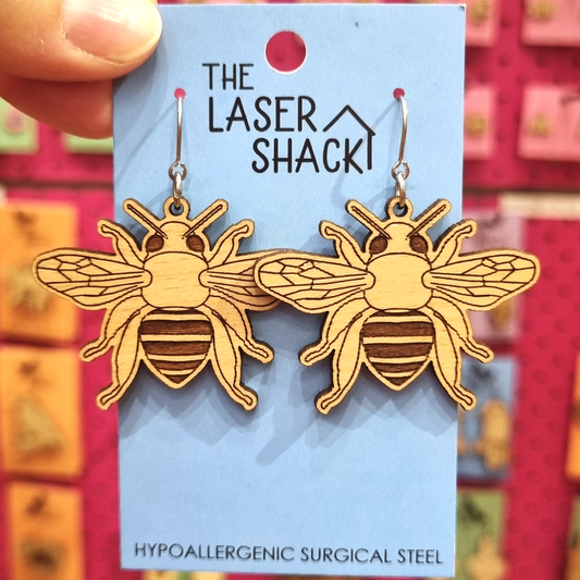 Blue-Banded Bee Earrings Wood