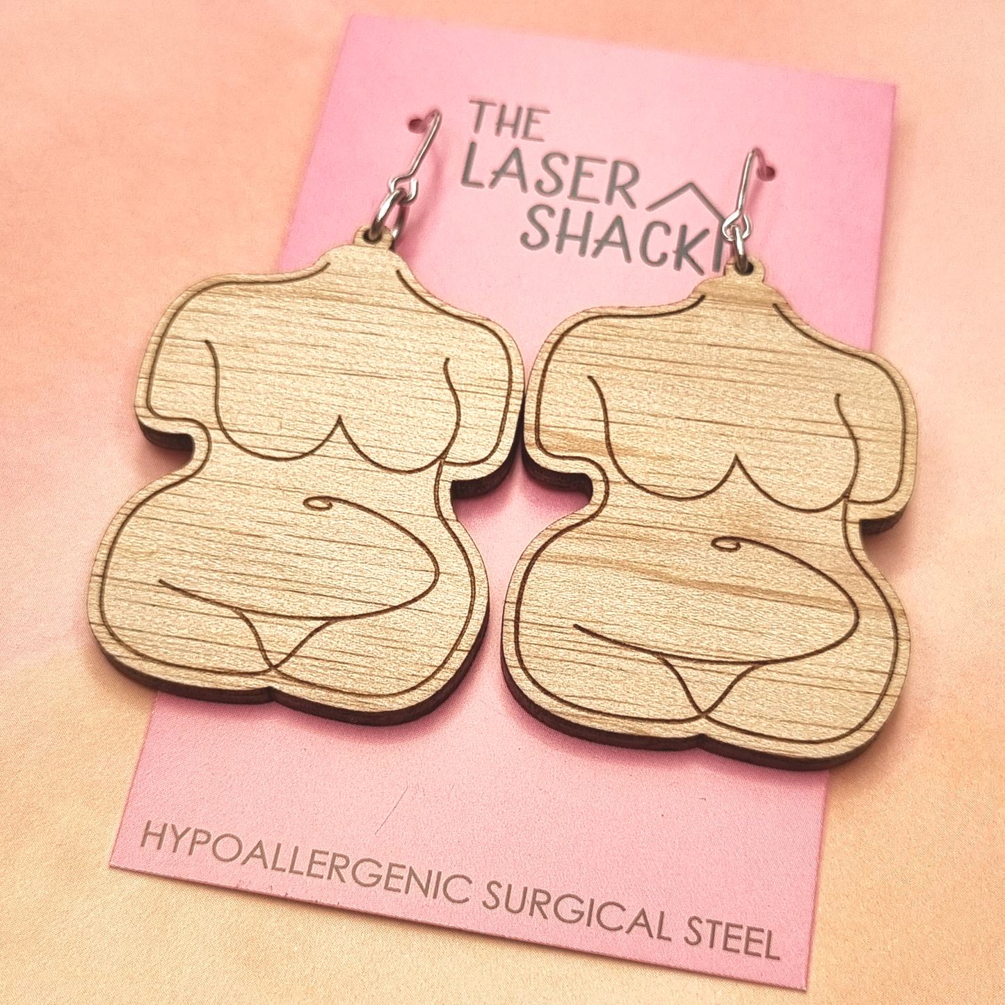 Earrings Woman Body Line-Drawing - Wood