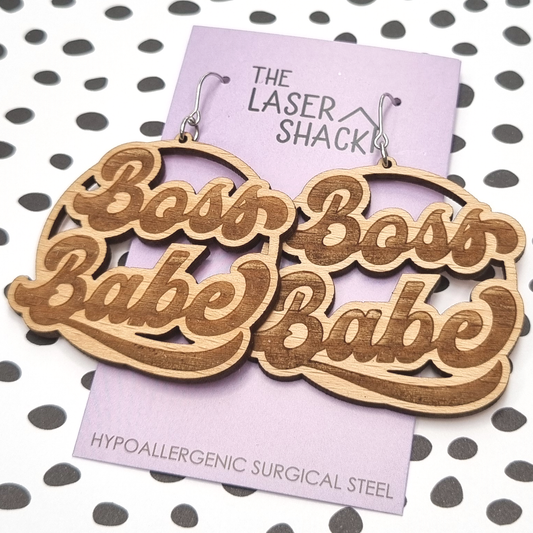 Boss Babe Earrings Wood