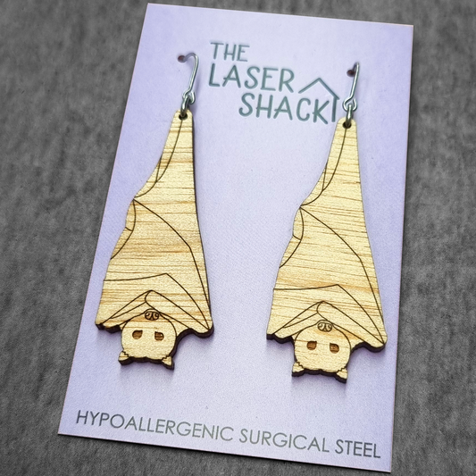Grey-headed Flying-fox Fruit Bat Earrings Wood