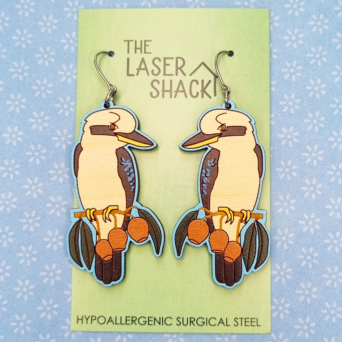Earrings Kookaburra - Hand-Painted Wood