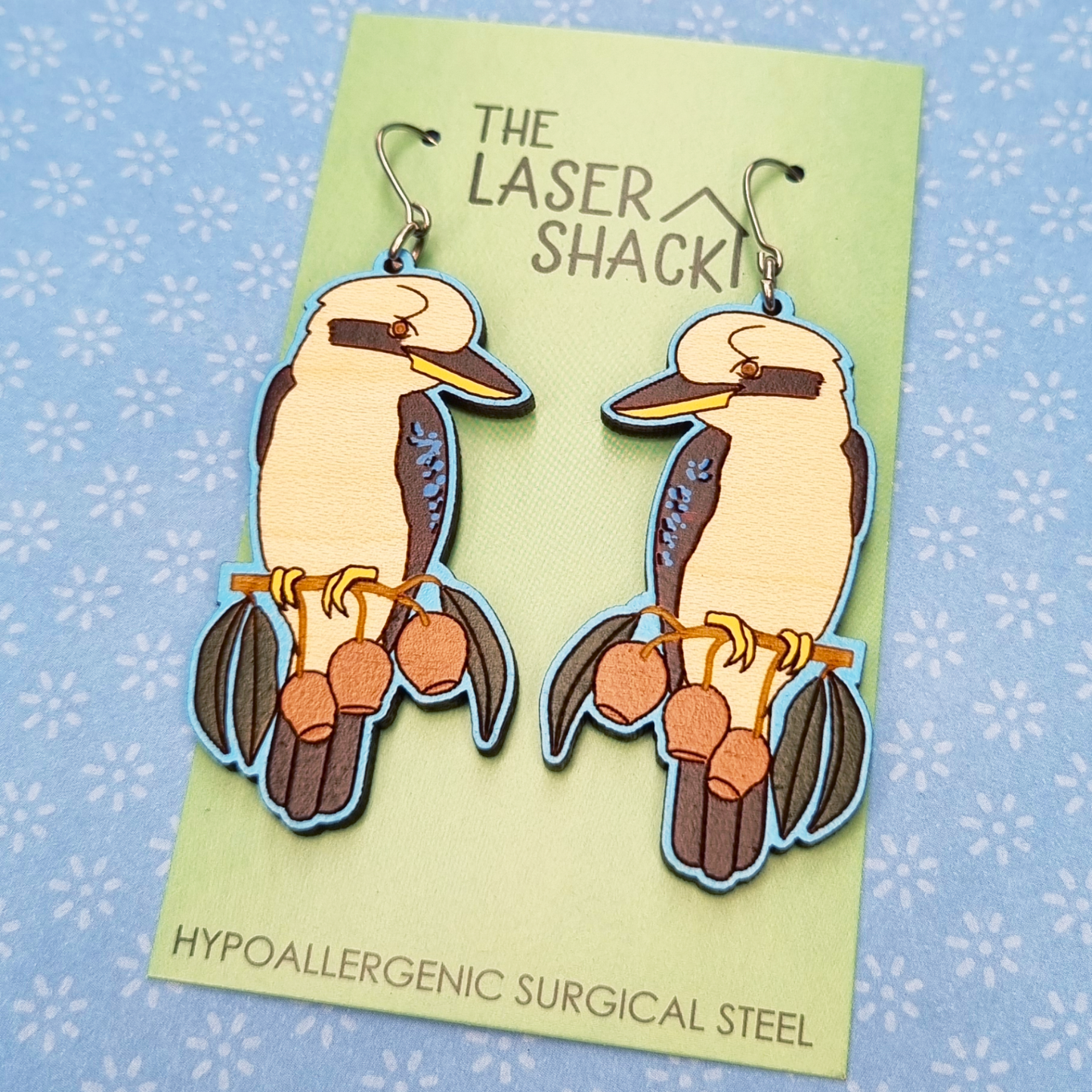 Earrings Kookaburra - Hand-Painted Wood