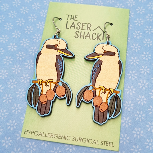 Kookaburra Earrings Hand-Painted Wood