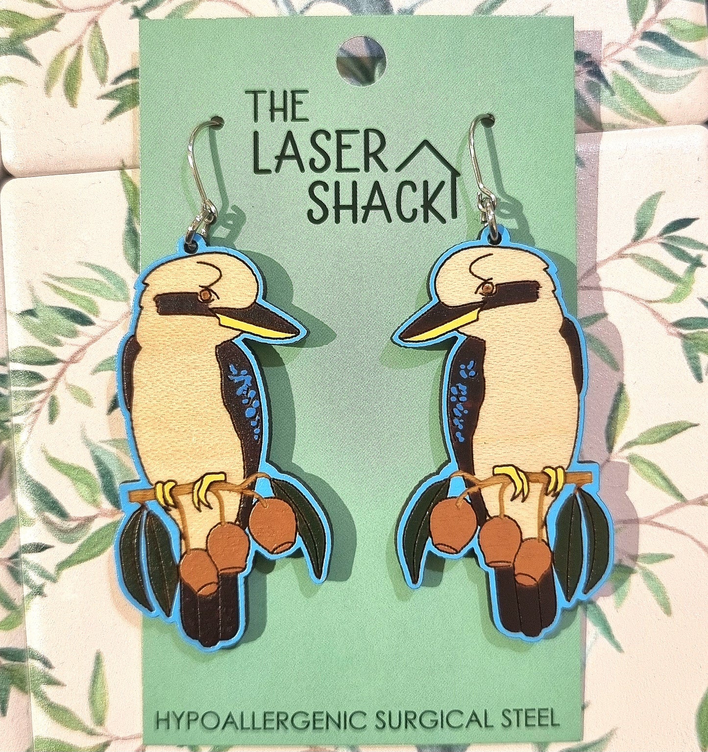Earrings Kookaburra - Hand-Painted Wood