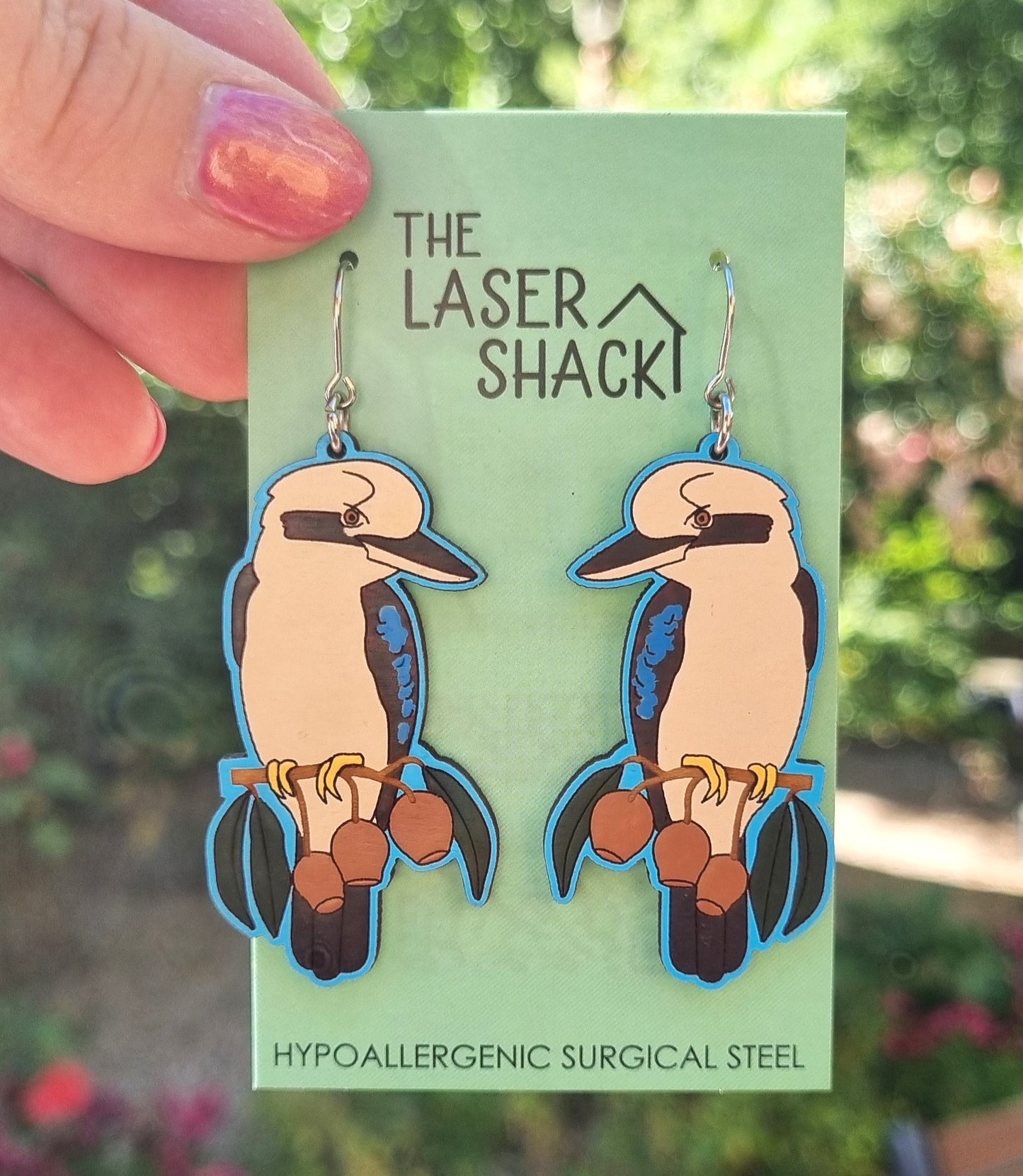 Earrings Kookaburra - Hand-Painted Wood