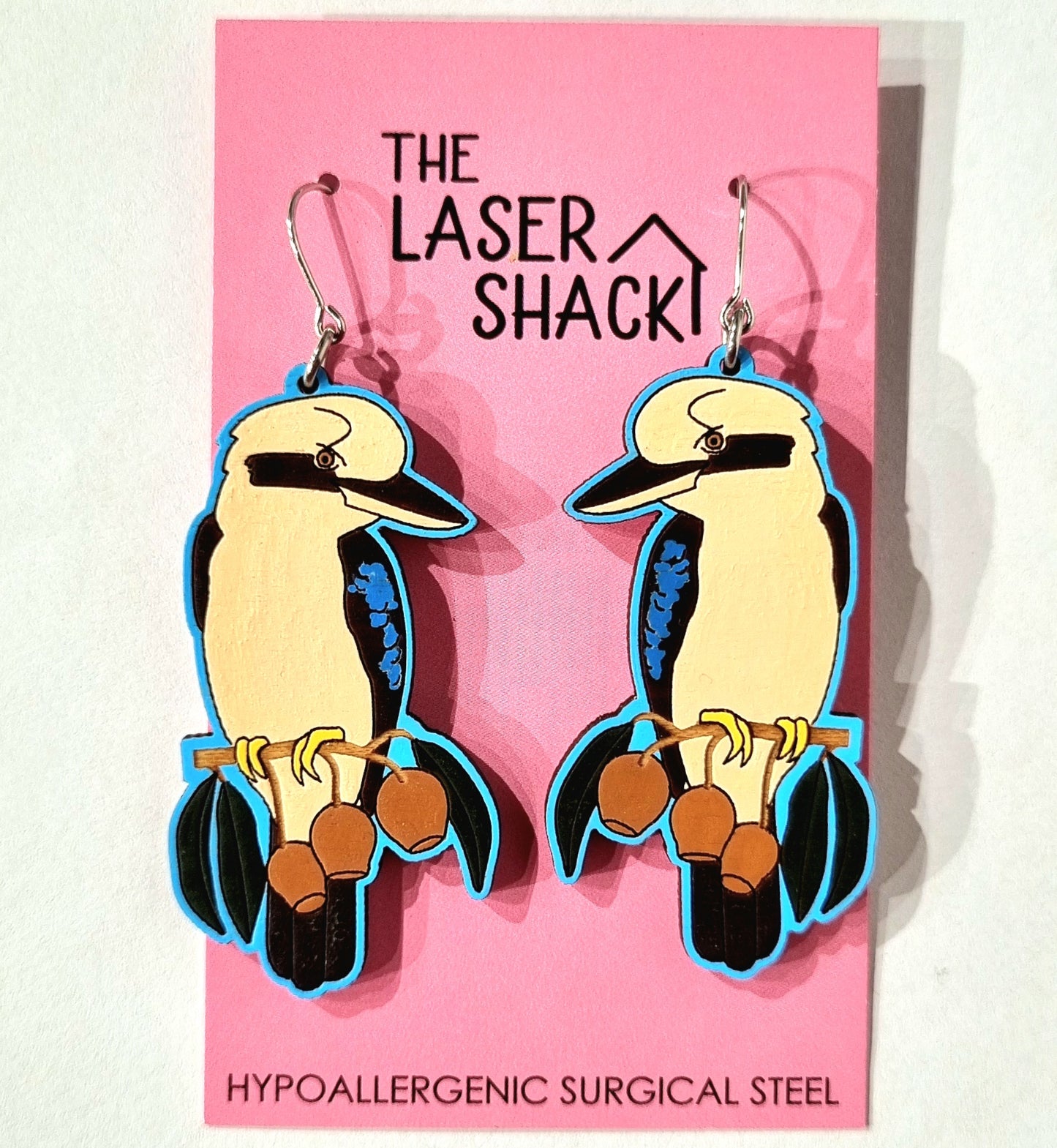 Earrings Kookaburra - Hand-Painted Wood