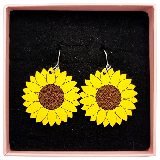 Sunflower Earrings Hand-Painted Wood