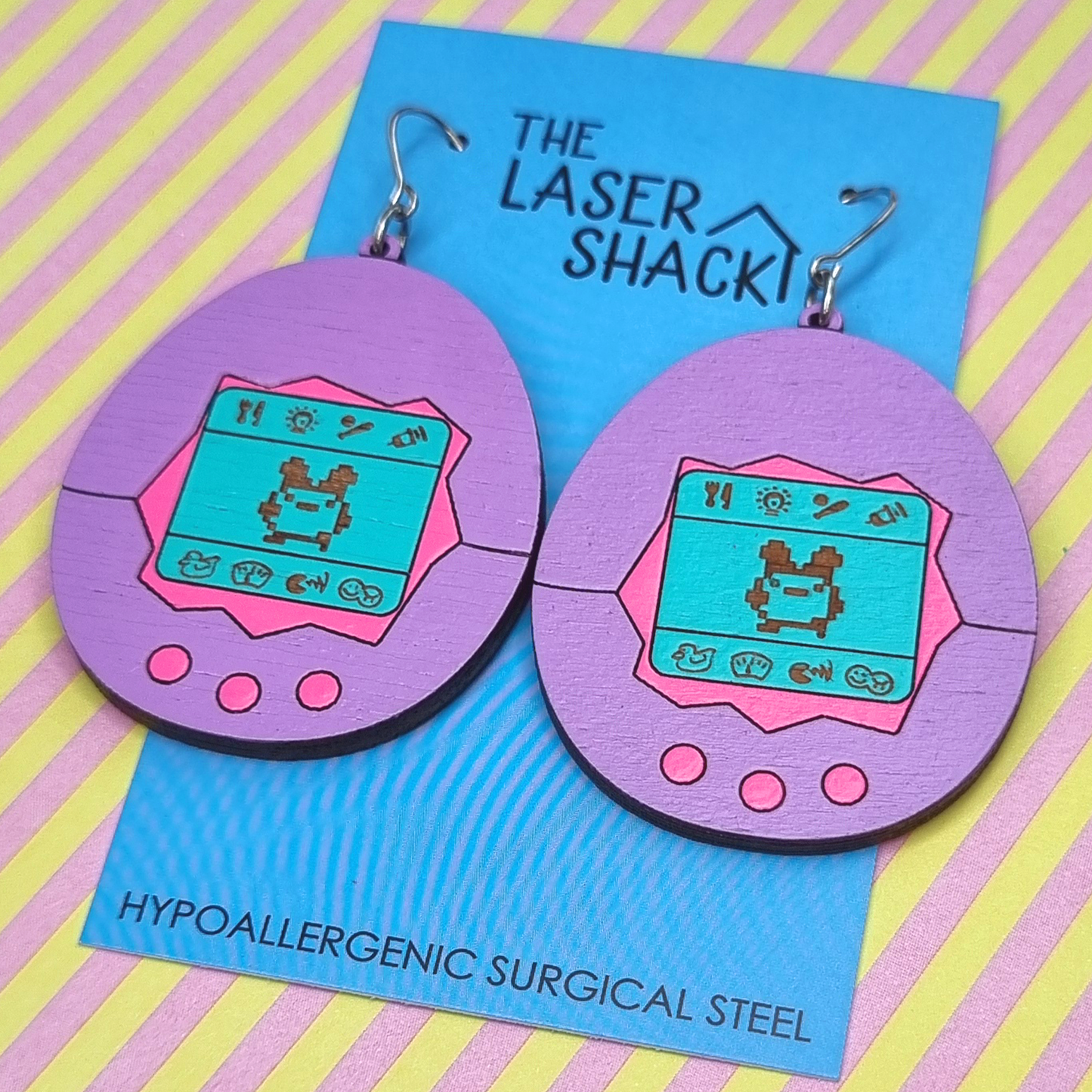 Earrings Tamagotchi Lavender - Hand-Painted Wood
