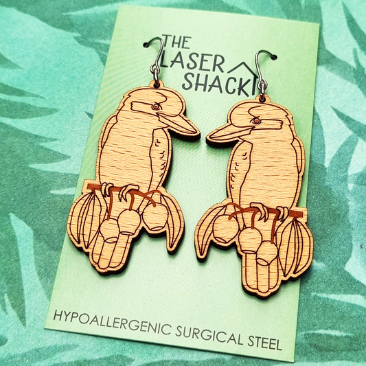 Kookaburra Earrings Wood