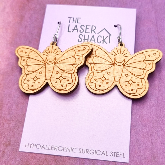 Celestial Moth Earrings Wood