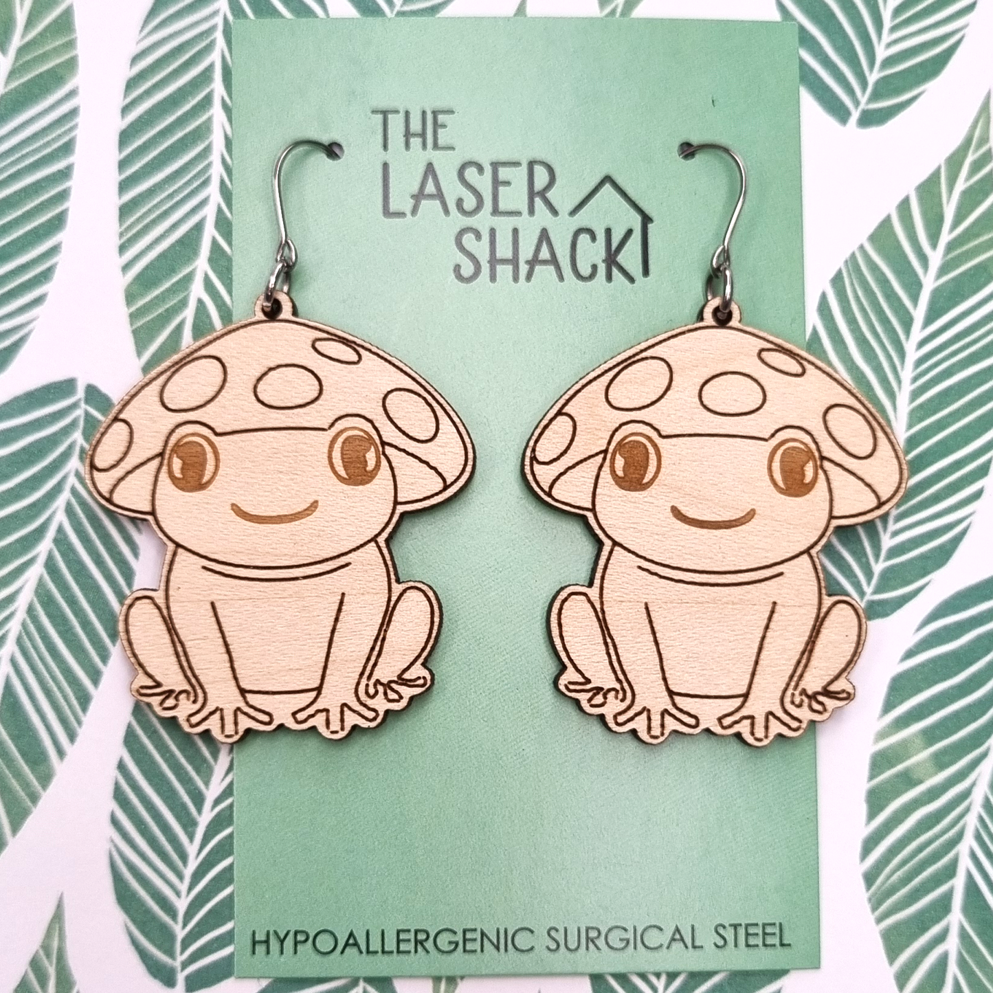 Earrings Mushroom Frog - Wood
