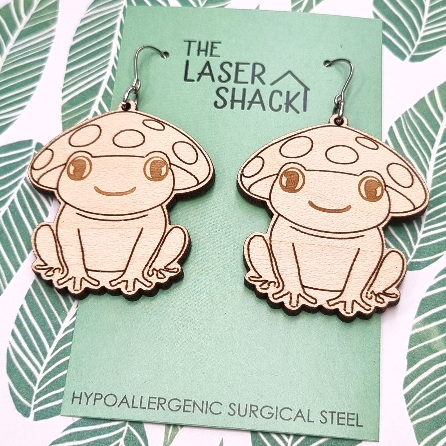 Earrings Mushroom Frog - Wood