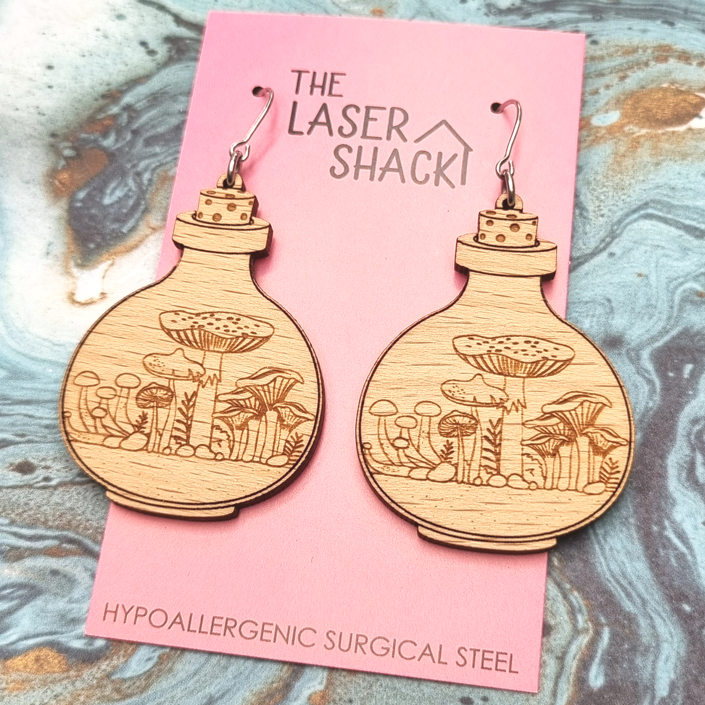 Earrings Mushroom Garden - Wood