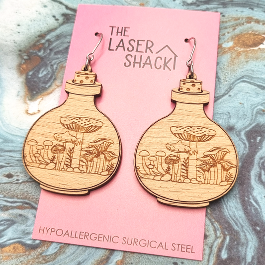 Mushroom Garden Earrings Wood