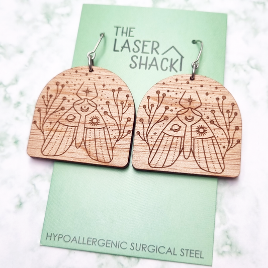 Mystic Moth Earrings Wood