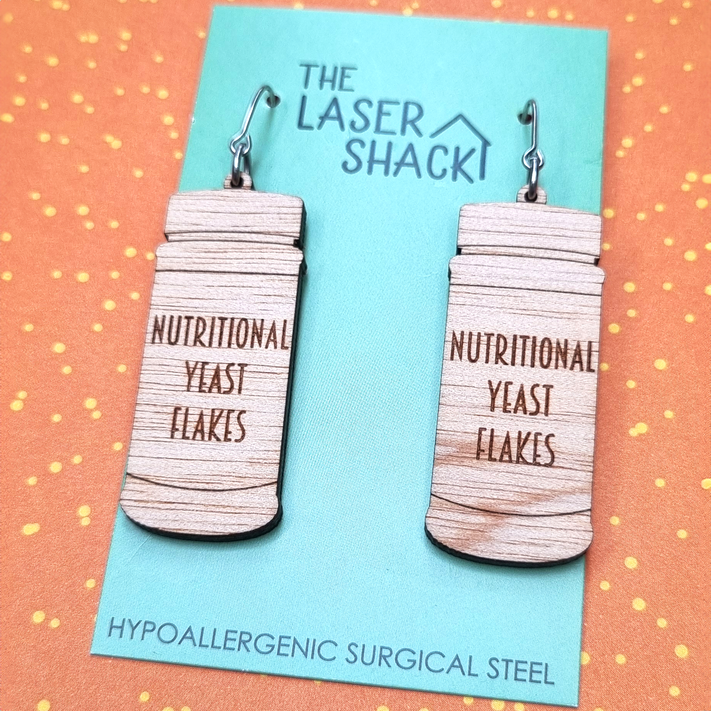 Earrings Nutritional Yeast Flakes NOOCH - Wood
