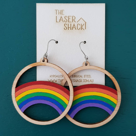 Rainbow Hoop Earrings Hand-Painted Wood