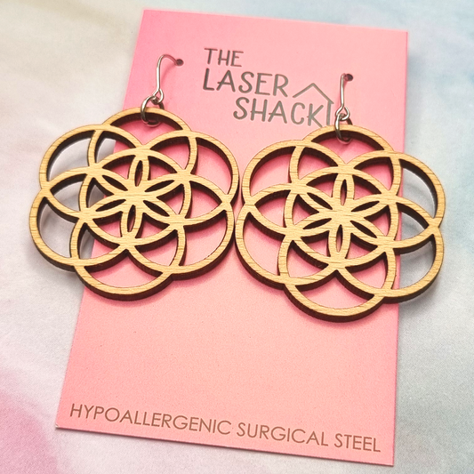 Seed of Life Earrings Wood