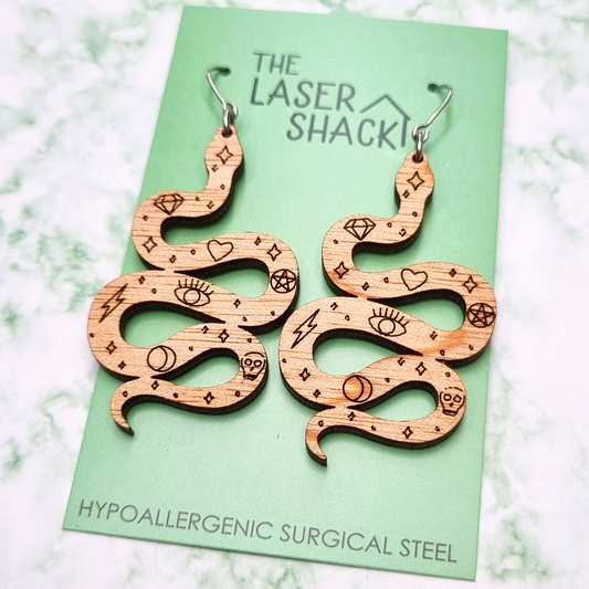 Mystic Snake Earrings Wood