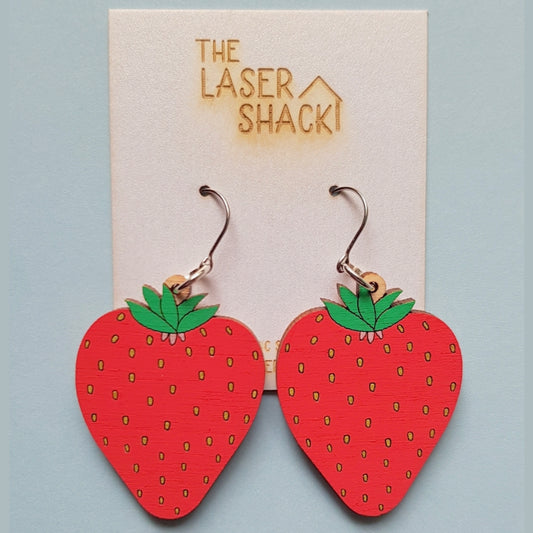 Strawberry Earrings Hand-Painted Wood