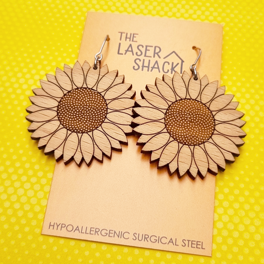 Sunflower Earrings Wood
