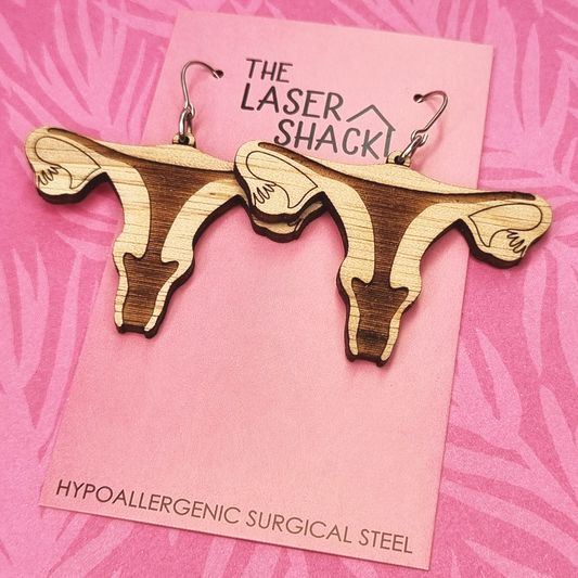 Uterus Earrings Wood