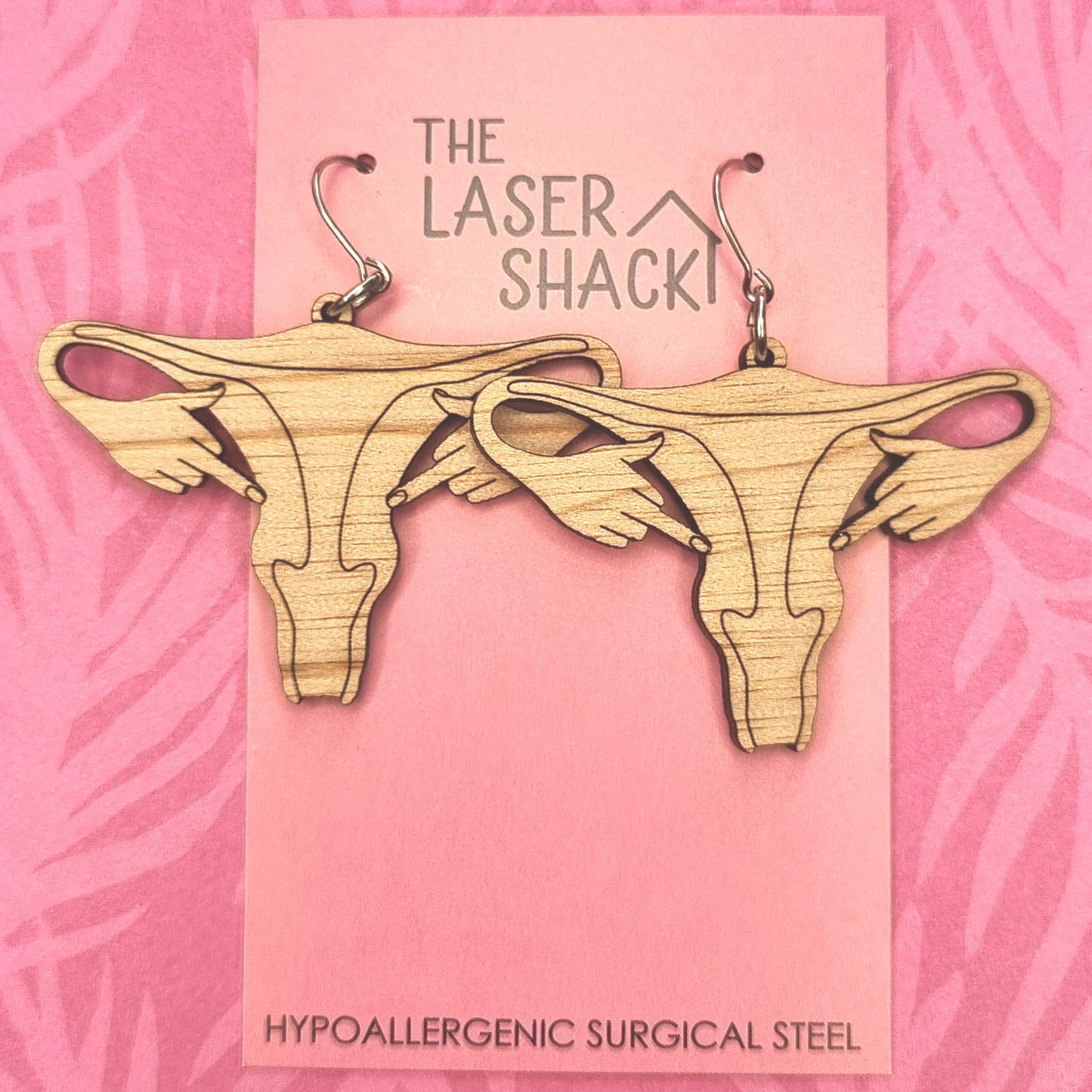 Earrings Uterus F U - Wood
