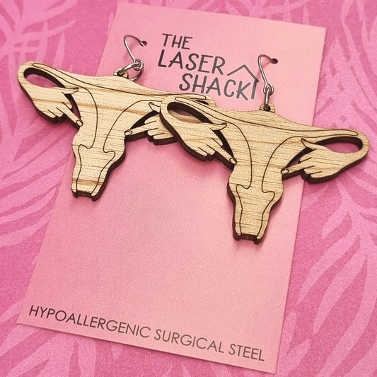 Uterus F U Earrings Wood