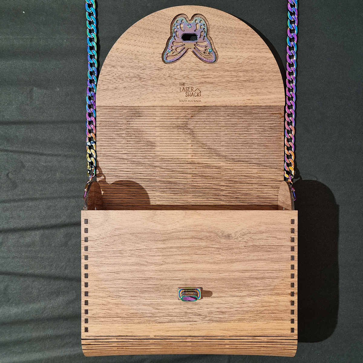 Wooden Handbag Rainbow Butterfly