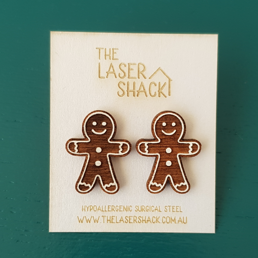 Gingerbread Person Studs Hand-Painted Wood