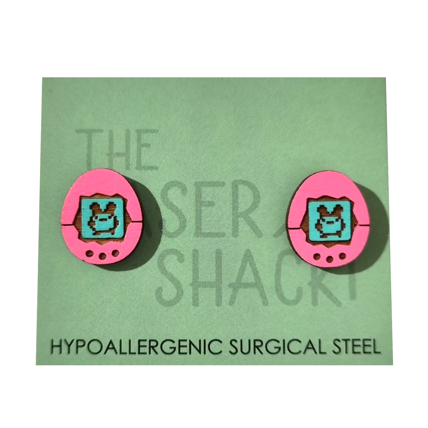 Tamagotchi Studs Hand-Painted Wood