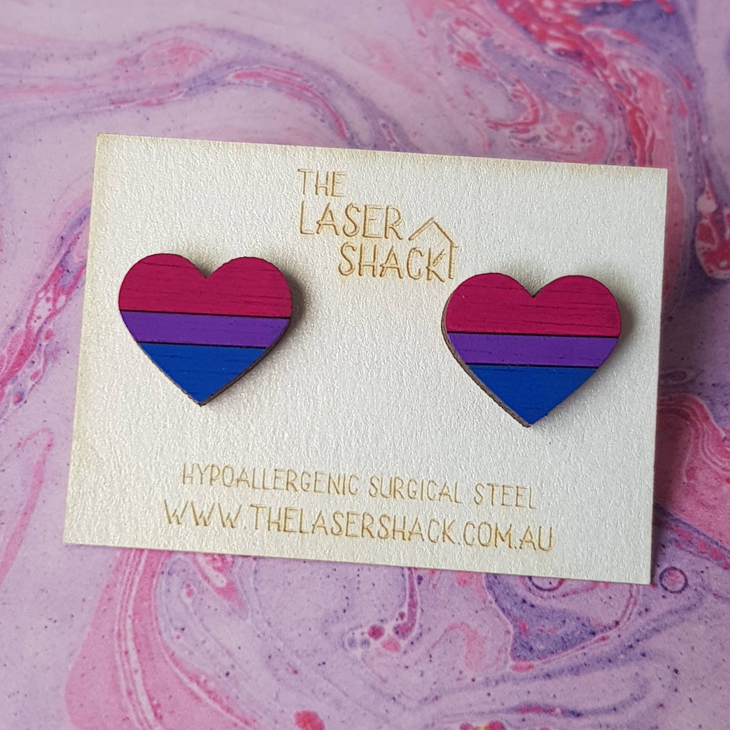Studs Heart BiSexual - Hand-Painted Wood