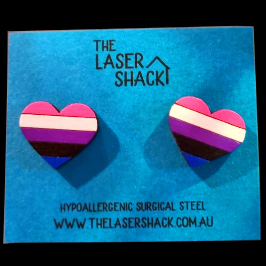 Heart Genderfluid Studs Hand-Painted Wood