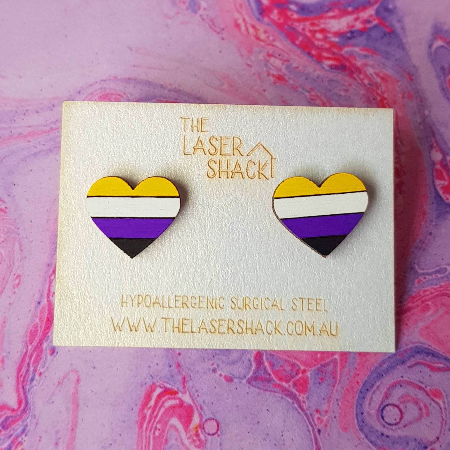Studs Heart NonBinairy - Hand-Painted Wood