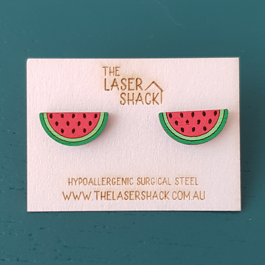Watermelon Studs Hand-Painted Wood