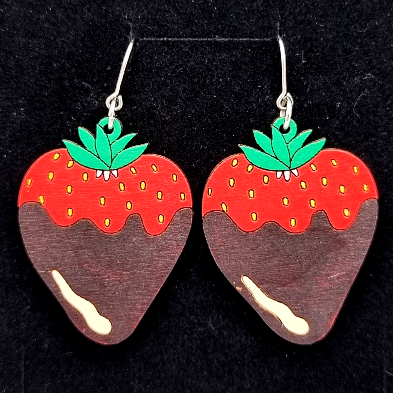 Chocolate Strawberry Earrings Hand-Painted Wood