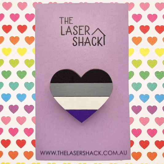 Asexual LGBTQIA+ Heart Brooch Badge Hand-Painted Wood