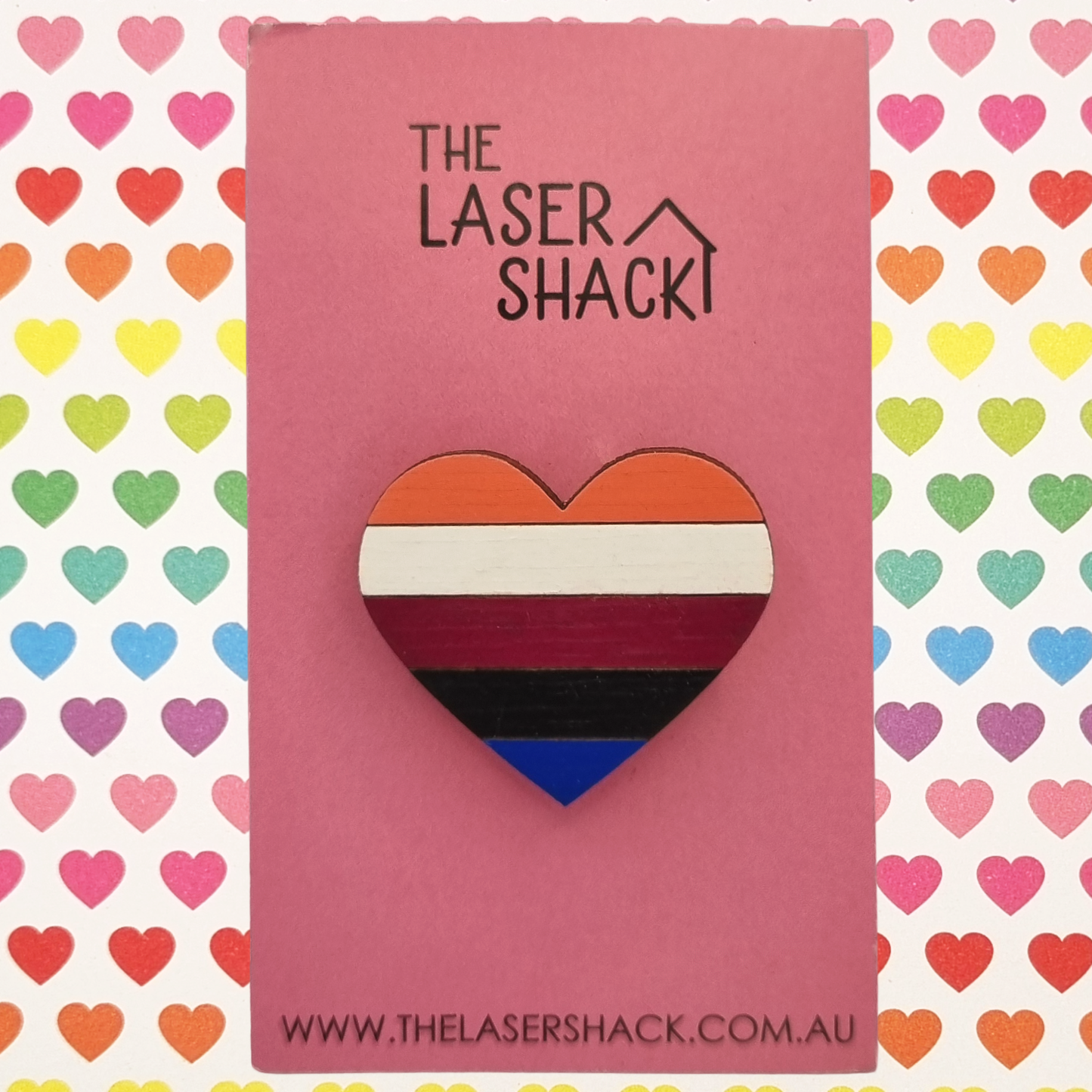 Genderfluid LGBTQIA+ Heart Brooch Badge Hand-Painted Wood