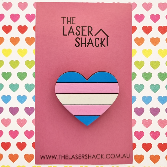 Transgender LGBTQIA+ Heart Brooch Badge Hand-Painted Wood