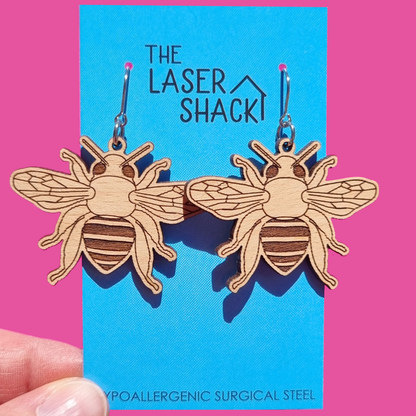 Blue-Banded Bee Earrings Wood