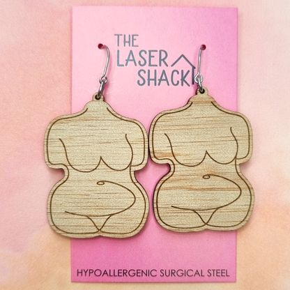 Woman Body Line-Drawing Earrings Wood