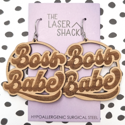 Boss Babe Earrings Wood