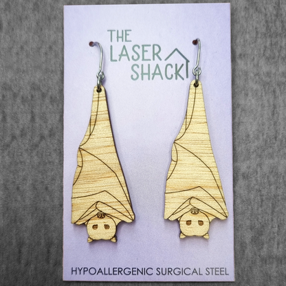 Grey-headed Flying-fox Fruit Bat Earrings Wood