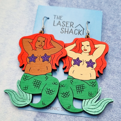 Mermaid Ariel Earrings Hand-Painted Wood