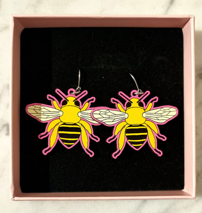 Honey Bee Earrings Hand-Painted Wood