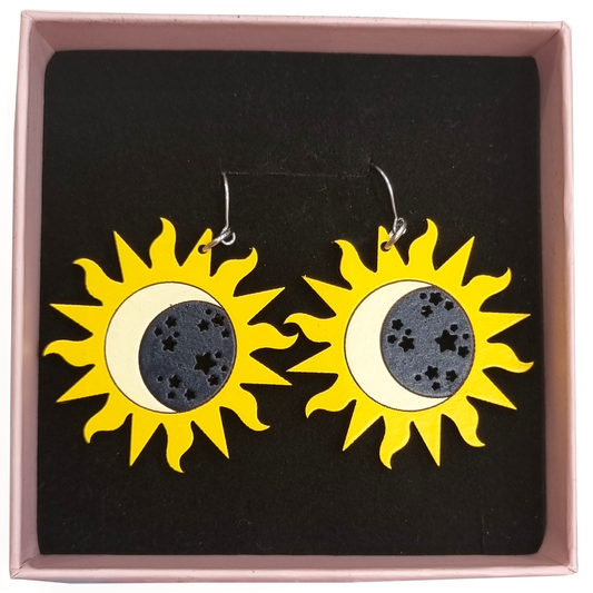 Celestials Earrings Hand-Painted Wood
