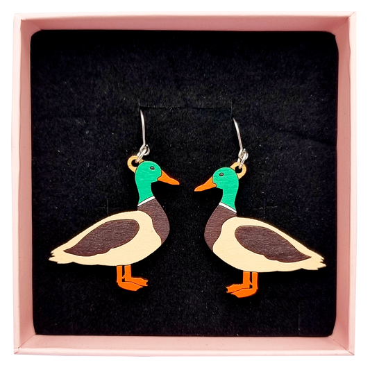 Duck Mallard Earrings Hand-Painted Wood